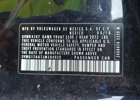 2018 Volkswagen Golf Tsi S/Tsi Se z USA, uszkodzony, nr VIN 3VWG17AU7JM284020